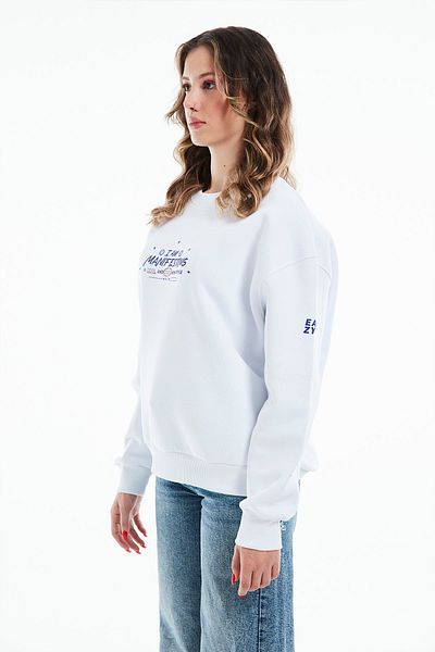 Eazy Co Hanorac gros unisex alb cu decolteu rotund Eazy Manifest