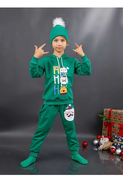 Pink Hippo Kids Set de berete cu pompon de sus și de jos pentru copii, imprimate Ho Ho Ho, unisex de Anul Nou