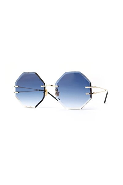 Angel Eyes Frameless Glass Design Diagonal Blue Color Women's Sunglasses