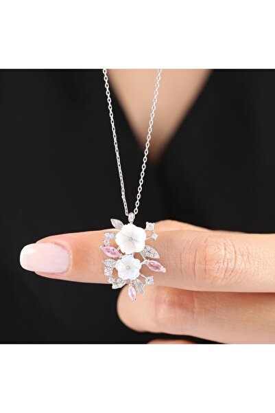 Mia Vento Manolya Çiçeği Pink Taşlı Bahar Senfonisi Flowers Gümüş Kolye