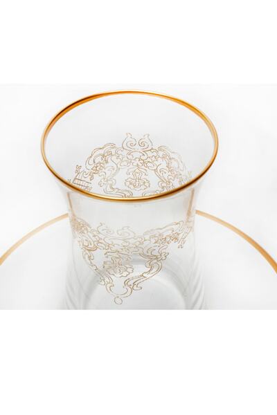 LEONARTE CASA 6 Kişilik Bohemıa Kristal Bardaklı Altın Çay Takımı -q4