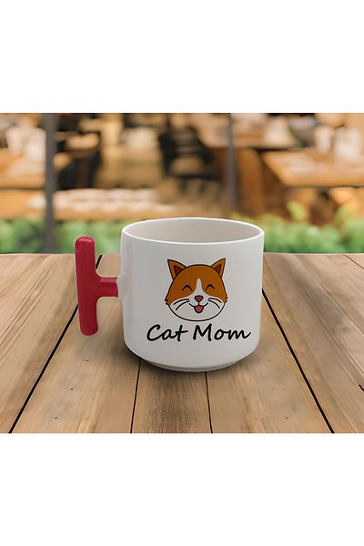 GünayStore Latte & Espresso Handmade Cat Mom Printed T Handle Mug 200 Ml