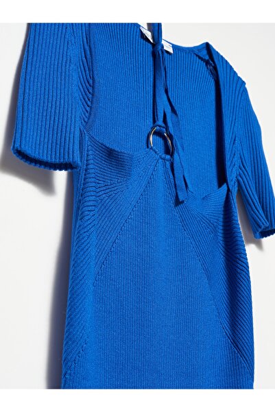 Dilvin 90130 Μεταλλικά Δαντέλα Πλεκτά Φόρεμα-σακ