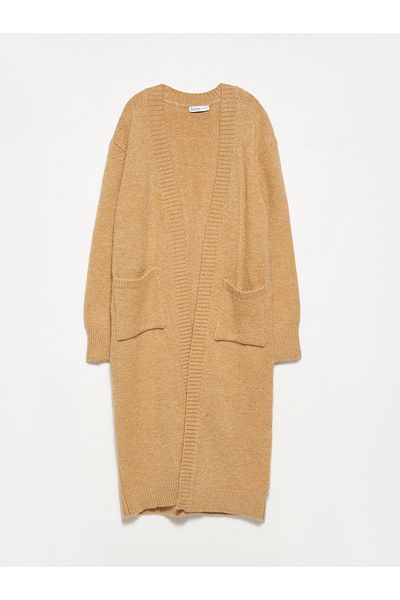Dilvin 60158 Tricotaj de buzunar Cardigan lung-bej închis