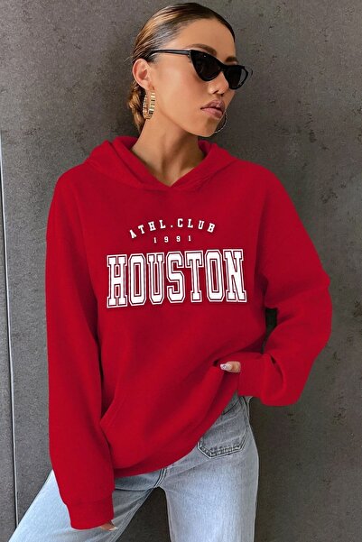Trend Sizde Unisex Red Athl Club Houston Φούτερ με στάμπα με κουκούλα