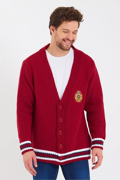 Tarz Cool Cardigan pentru bărbați, tricotaje cu nasturi brodate bordeaux-trz3451r02xl