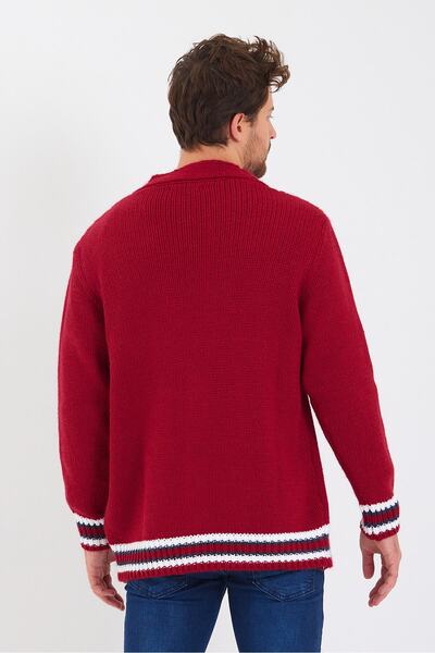 Tarz Cool Men's Claret Red Embroidered Buttoned Knitwear Cardigan-trz3451r02xl