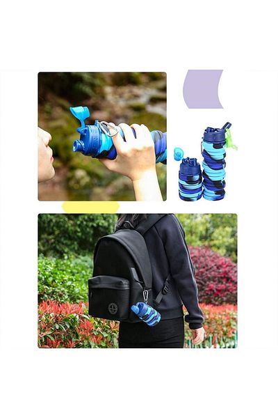 SLİPT 500 Ml Leak Proof Foldable Portable Silicone Water Flask Portable Camping Flask Bpa Free