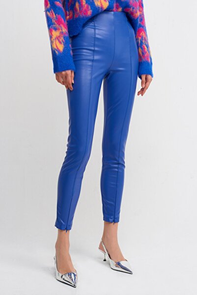 Dilvin 7866 Fermuarlı Suni Deri Pantolon-saks