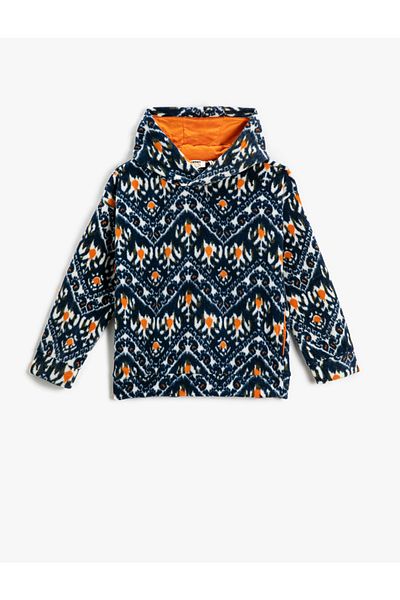 Koton Polar Hooded Sweatshirt with Ethnic Pattern