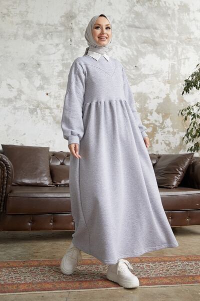 InStyle Elenor Balon Kol Tesettür Elbise - Gri