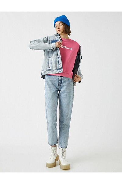 BROSERER Karina Women's Light Blue Snow Washed High Waist Denim Mom Jeans Boyfriend