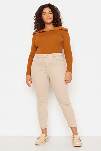 Trendyol Curve Béžové úzké džíny s vysokým pasem TBBAW23CJ00039
