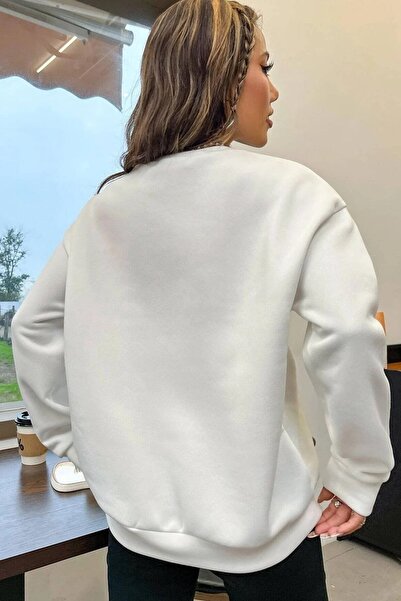 MODAGEN Hanorac oversize, unisex, alb, cu imprimeu Pretty Girl