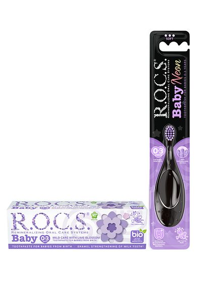 R.O.C.S. Linden Essence Toothpaste and Neon Toothbrush Set for 0-3 Years Old Baby - Purple