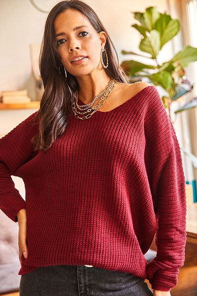 Olalook Thessaloniki Strickpullover in Übergröße mit V-Ausschnitt
