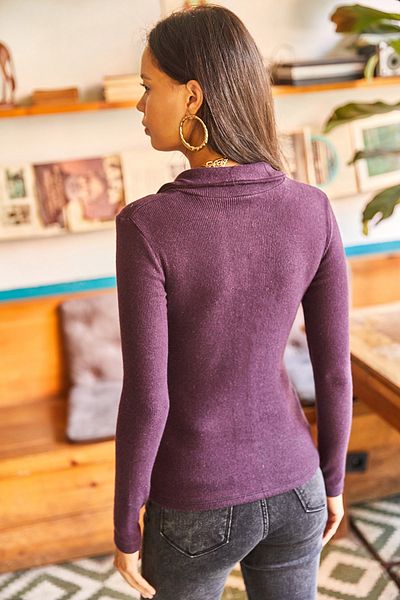 Olalook Women's Plum Polo Neck Padded Camisole Blouse BLZ-19002028