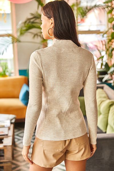 Olalook Hanorac din tricot moale texturizat în zig-zag, Stone Half Fisherman KZK-19000447