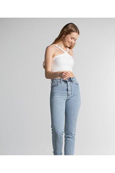 BROSERER Lena Ženske svetloplave snježne pantalone Visok struk Denim Mom farm...