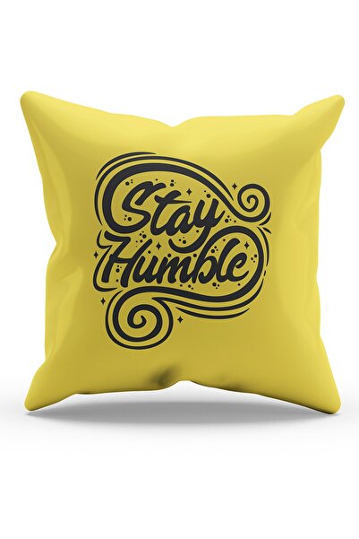 Moud's غطاء وسادة منقوش بكلمات سعيدة صفراء مطبوعة على الوجهين من جلد الغزال