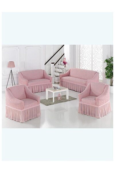 BASHTUGH TİCARET Bashtugh Bürümcük Pamuklu Koltuk Kanepe Lastikli Etekli Koltuk Kanepe Örtüsü Kılıfı 3+2+1+1 Takım.