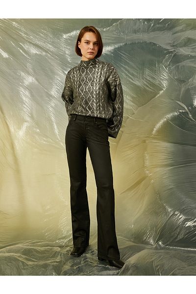Koton Flared Leg Leather Look Trousers