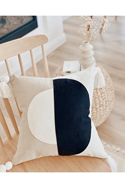 Hestia Home Husa de perna Fata de perna In smocuri Bej Pe Crema Negru 40x40 Cm