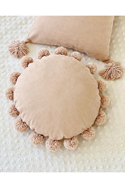 Hestia Home Ponponlu Kırlent Ponpon Yastık Pudra