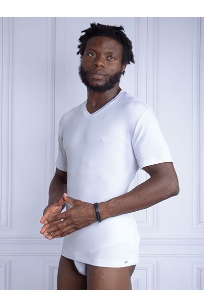 Blackspade Ανδρικό Micro Modal, Λευκό Χρώμα Ασημί Σειρά V-Neck Sports T-shirt 9308