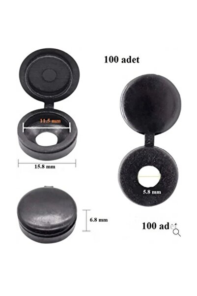 Hobi Demir Sanat 100 Adet Menteşeli Siyah Plastik Vida Kapağı, Vida Gizleme K...