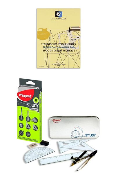 GLANCE Alex Schoeller Technical Drawing Block A4 80 Gr Stitched 20 Sheets Maped Jib Nickel Jib Set