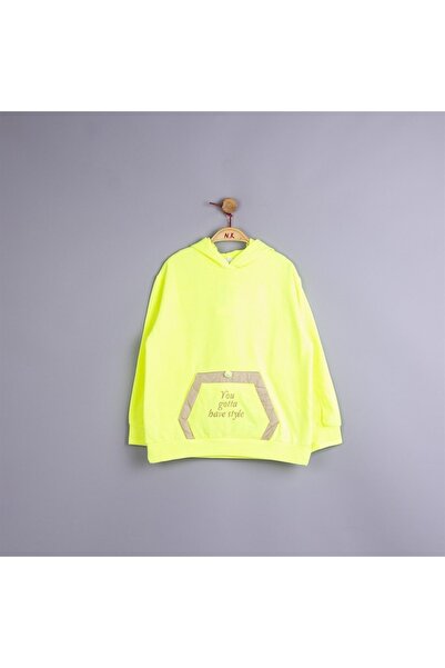 NK Kız Çocuk Kışlık Içi Ince Şardonlu Pamuklu Kapüşonlu Neon Sweatshirt
