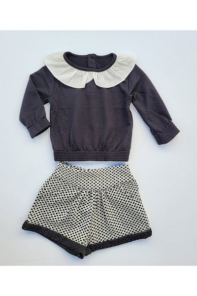 Çikoby Baby Girl Child Baby Collar Black and White Shorts Set