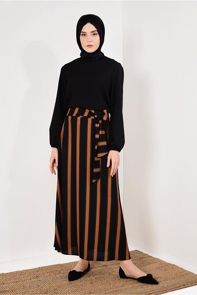TRENDTESETTÜR Γυναικείο Σετ με Μαύρη Ρίγα και Ζώνη - MUSTARD T 2126