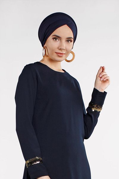 TRENDTESETTÜR Γυναικείο κοστούμι παντελόνι με παγιέτες Navy Blue Sequins 8547