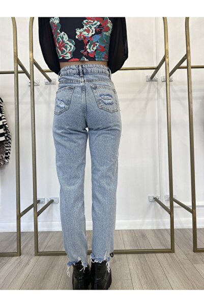 ZF BUTİK Jean mom cu talie înaltă ruptă