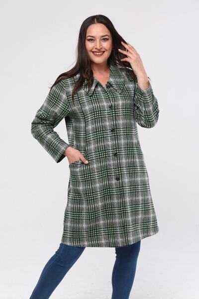 lady special Γυναικείο μακρύ μπουφάν με καρό μοτίβο με κουμπιά