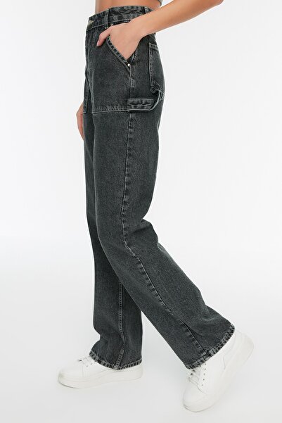 Trendyol Collection Antracitové džíny s vysokým pasem a širokými nohavicemi TWOAW22JE0595