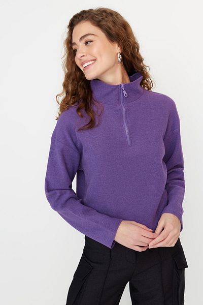 Trendyol Collection Lila Thessaloniki/Strickoptik Reißverschlusskragen Regular/Regular Fit Strick-Sweatshirt TWOAW22SW0732