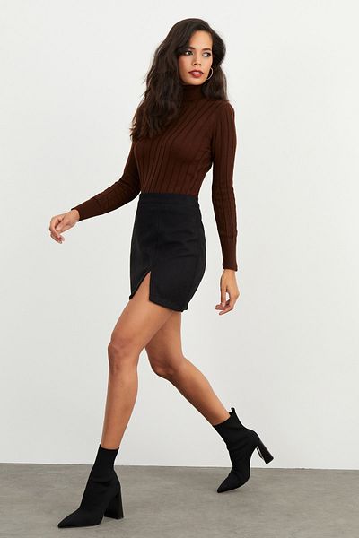 Cool & Sexy Fustă mini cu ștampilă neagră pentru femei KN55