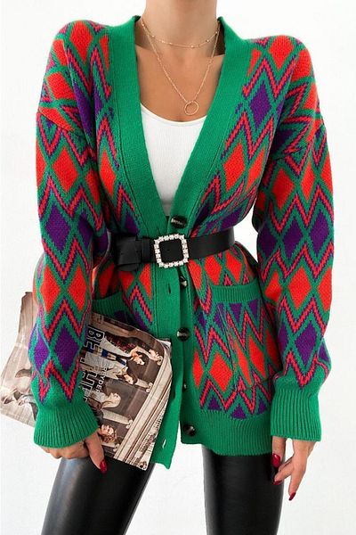 FEMELLE Cardigan de damă, verde, violet, roșu, ocazional, cu buzunar, cu nasturi