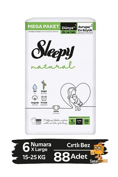 Sleepy Natural Baby Diaper - Size 6 (15-25kg) X Large 88 Pieces Mega Pk