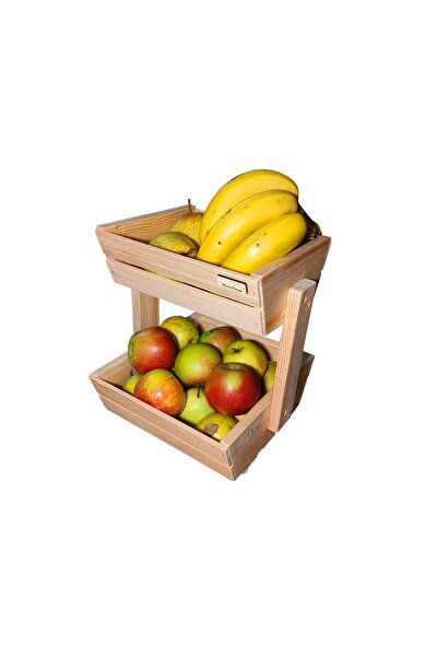 Barış Dizayn Doğal Ahşap Masaüstü Meyve Kasası 2 Katlı Mini Mutfak Rafı Mutfa...