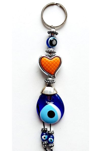 Mixperi Orange Heart Evil Eye Beaded Keychain