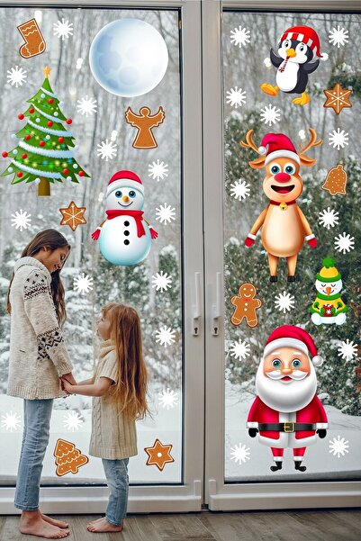 Echo Home ملصق نافذة حائط بتصميم سانتا كلوز دير رجل الثلج والشتاء