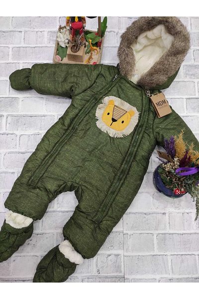 Midimod Gold 9-24 Months Unisex Lion Double Zipper Thick Inside Fleece Cosmonaut Winter Astronaut