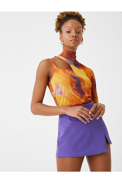 Koton Crop-T-Shirt, One-Shoulder-Langarm, Fensterdetail