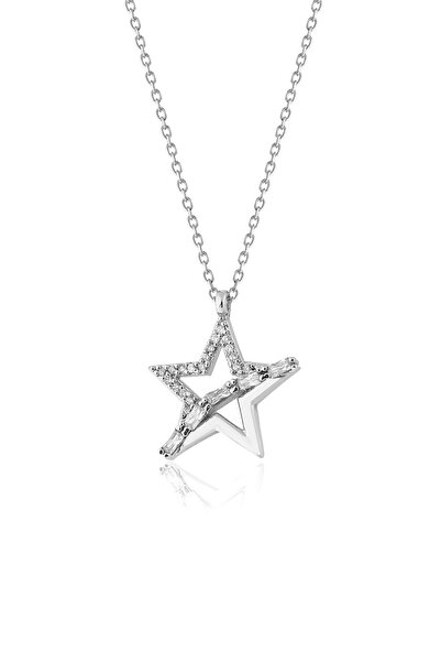 Zanaatsilver 925 Ayar Gümüş Zincirli Baget Taşlı Yükselen Yıldız Modeli Kolye