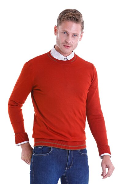 Hatemoğlu Orange Comfort Fit Patterned Crew Neck Woolen Sweater