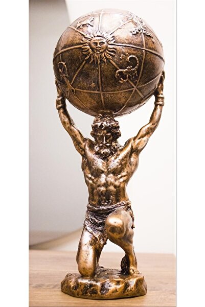kokoş butik Atlas Biblo Özel Tasarım Bronz Heykel 32 Cm Ev Dekor Hediyelik Ak...